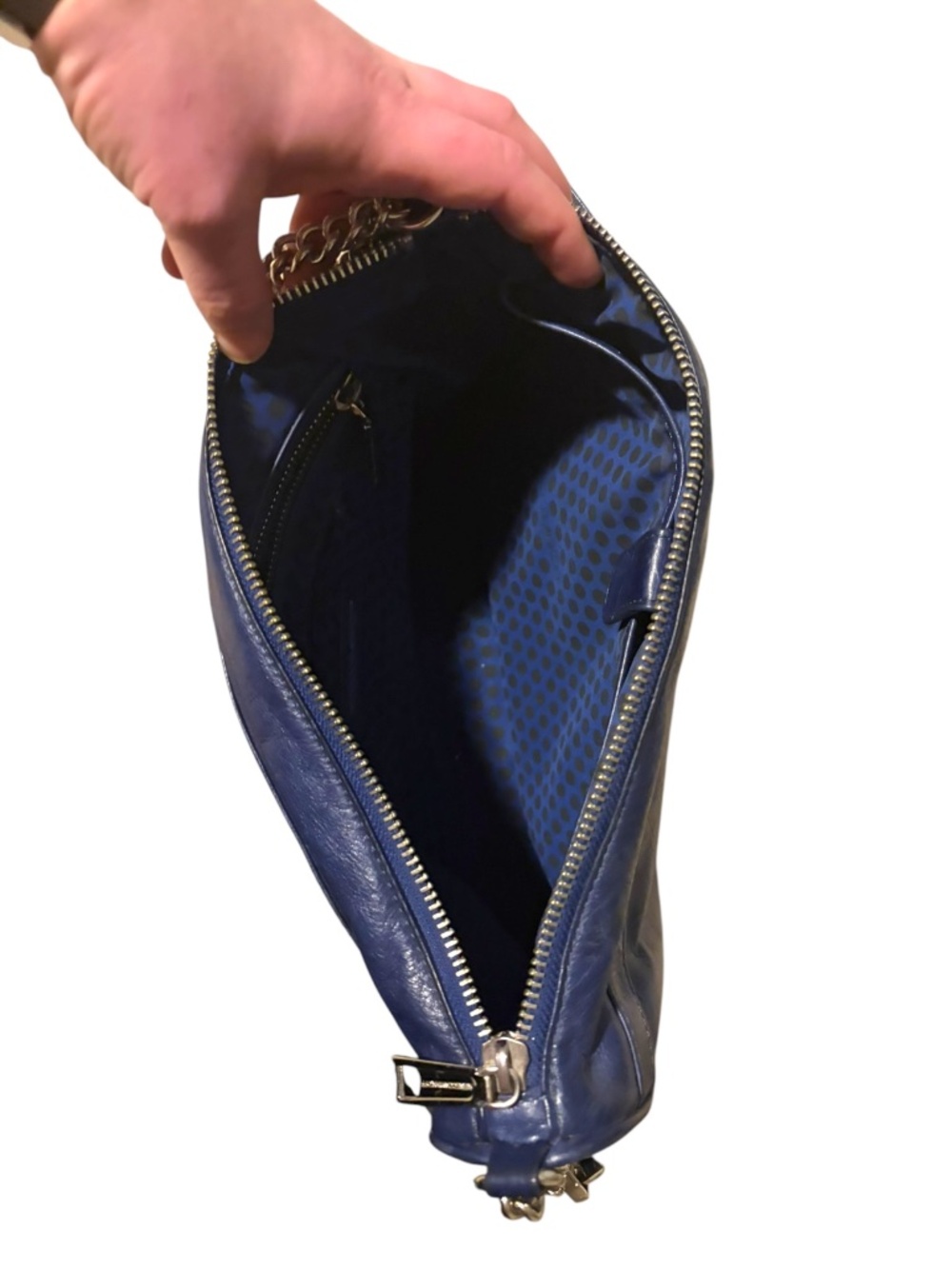 Rebecca Minkoff Dark Blue Leather MAC Crossbody Shoulder Bag Chain Strap - Picture 9 of 13
